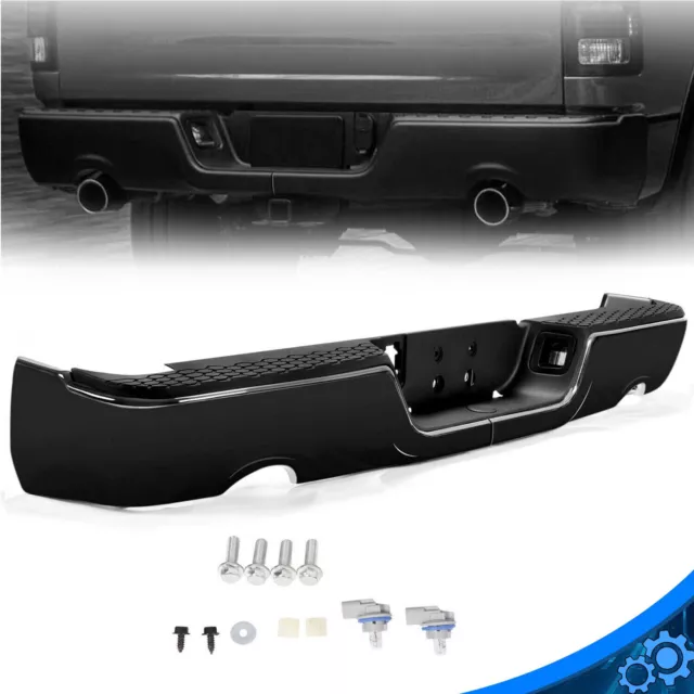 For Dodge Ram 1500 09-19 Black Steel Dual Exhaust Rear Bumper W/O Sensor Hole