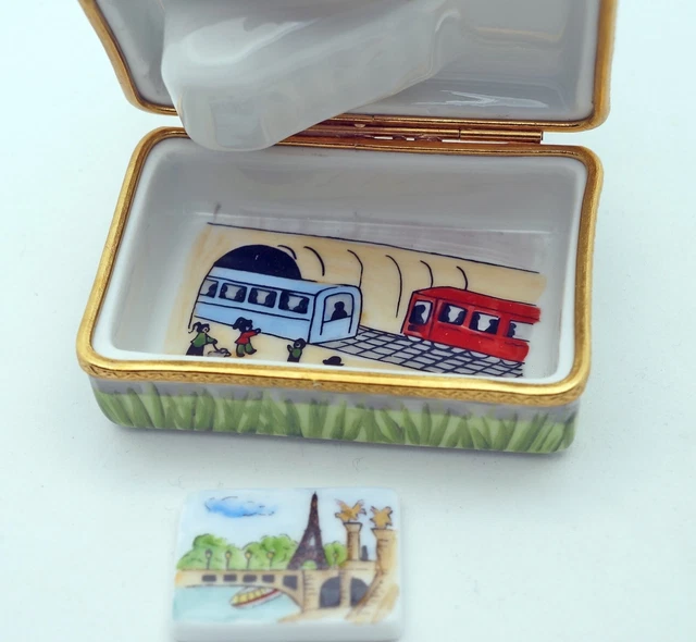 New French Limoges Trinket Box Man &Newspaper at Paris Metro Art Nouveau Station 5