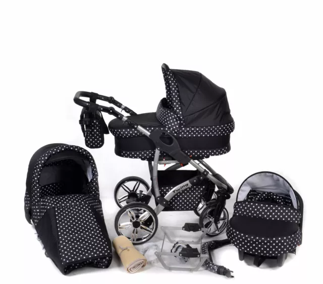 Baby Pram Stroller Buggy Pushchair Twing 3in1 Reversible +car seat swivel wheels