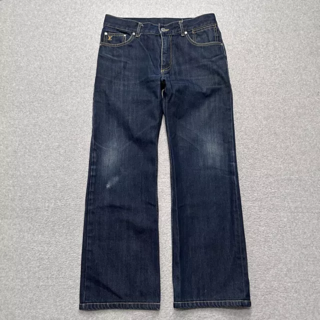 LOUIS VUITTON Gaston V Leather Patch Denim Pants Jeans USA30 FR40