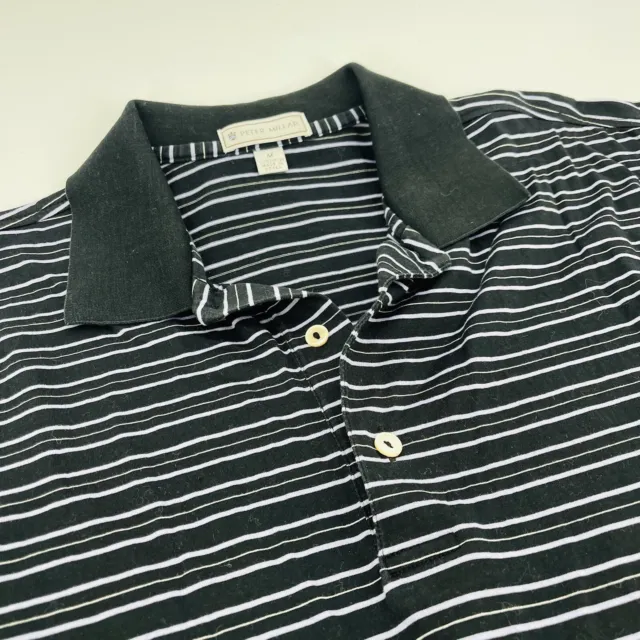 Peter Millar Polo Shirt Mens Medium Black White Stripe Golf Casual
