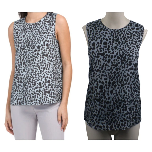 Theory Size XS Slate Blue Leo Habotai Animal Print Career Silk Shell NEW Top