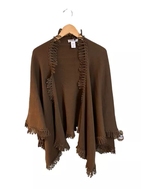 Coldwater Creek Shawl Womens One Size Knit Wrap Fringe Brown Poncho Boho