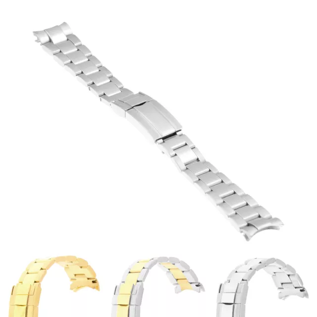 StrapsCo Stainless Steel Metal Oyster Watch Band Strap Bracelet with Curved Ends