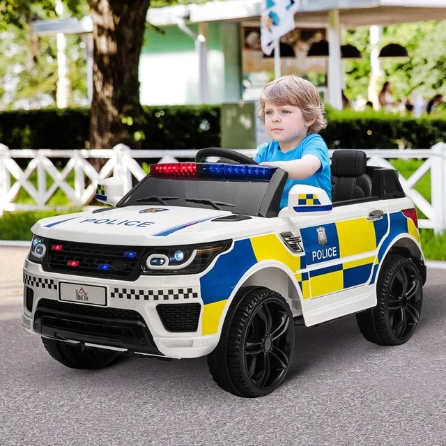 HOMCOM 12V KID Electric Ride On Police Car w/ Remote Siren Bluetooth 3 ...