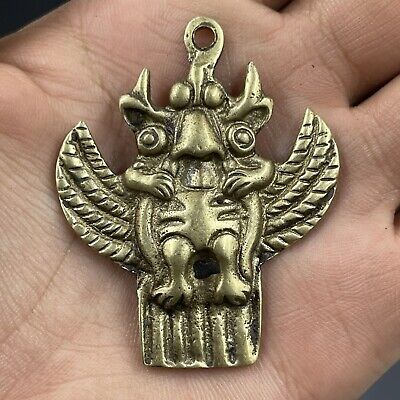 Very Nice Near Eastern Old Bronze Unique Mythical Beast Figure Amulet