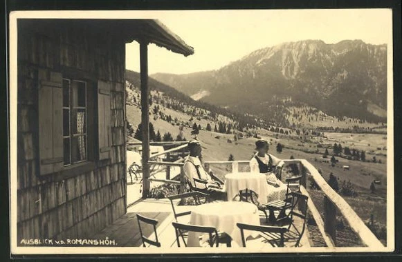Oberammergau, Ansichtskarte, Gasthaus Romans-Höh, Ausblick von der Terrasse