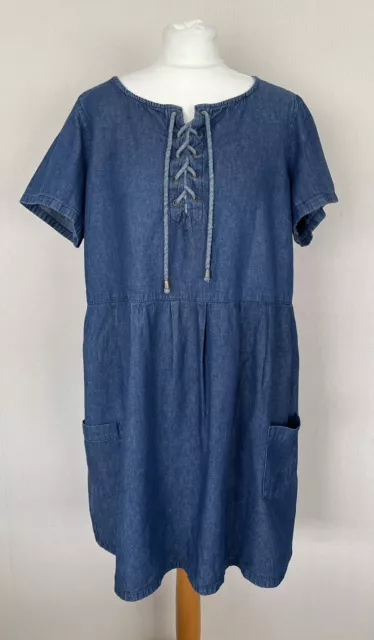 Label Be Indigo Blue Denim Short Sleeve Tunic Dress Top Plus Size 20 VGC Pockets