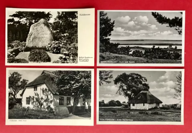 4 x Foto AK HIDDENSEE um 1955 Gerhard Hauptmann Grab, Altes Fischerhaus ( 82727