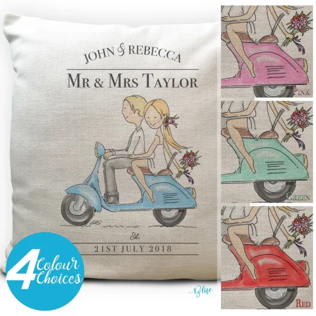 Personalised Wedding Scooter Bike Moped Cushion Cover Anniversary Gift 40cm
