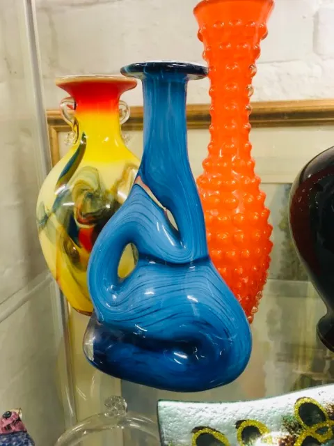 Mtarfa Maltese Blue  Organic Art Glass Vase signed.