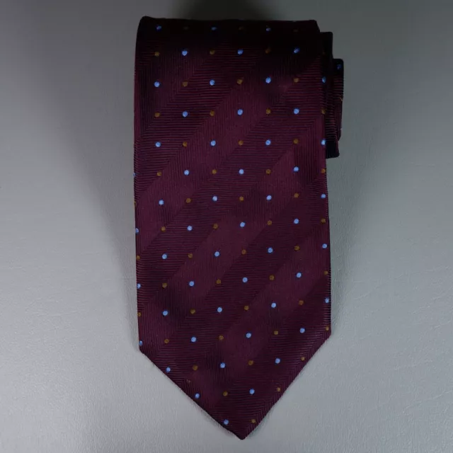 Massimo Bizzocchi Mens Neck Tie Maroon Red Burgandy w/ Blue Brown Dots 100% Silk