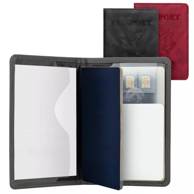 2 Pack Passport and Card Holder/ Wallet/ Cover/ Protector for travel. Black+Red
