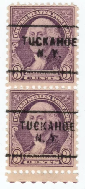 1932 USA - George Washington - Pair 3 Cent Stamps - Pre-cancel Tuckahoe, NY