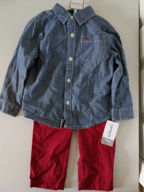 NWT Carter’s Baby Boy Outfit Size 24 Months. Denim shirt/Red pants 2 pc Set kid
