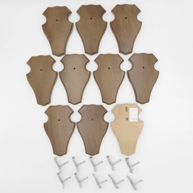10 Pieza Ciervo Escudo de Trofeo Romo Pequeño Braun Af 19cm x 11cm Con 10x Clips