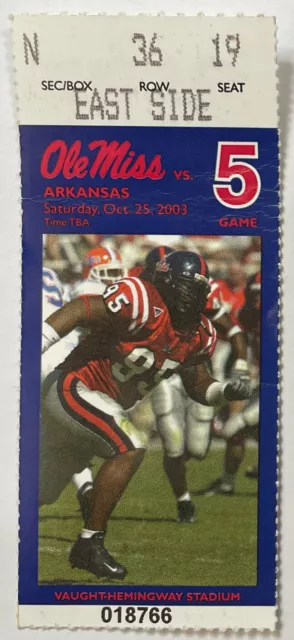 2003 Ole Miss vs Arkansas Football Ticket Stub - Eli Manning NCAA