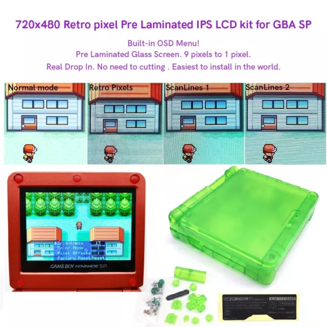 3.0'' Pre-Laminated 720x480 Pixel V5 IPS LCD+Case W/Same color button For GBA SP