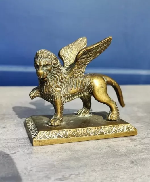 Antique Brass Lion St Mark's griffin figurine mascot Venice Italian ornament art