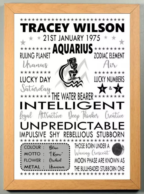 PERSONALISED AQUARIUS STAR SIGN Print sold as Print Only or Framed Options 3