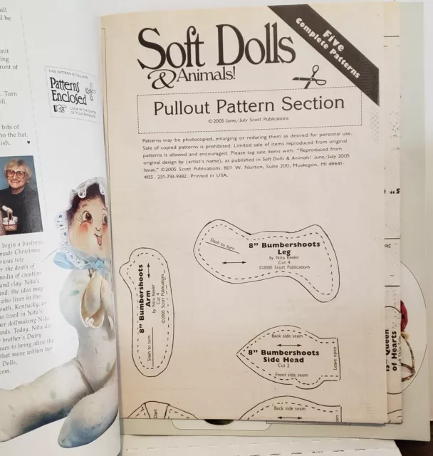 SOFT DOLLS & ANIMALS JULY 2005 doll patterns, techniques, tips, magazine 2