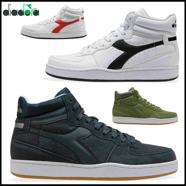 Scarpe Uomo DIADORA Sneakers in Pelle Stivaletto da Ginnastica Alte Bianche Nere