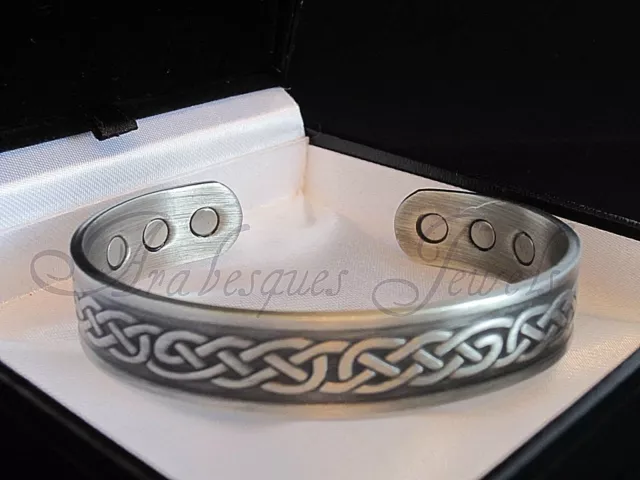 Quality Mens Celtic Copper Magnetic Bangle/Torque Arthritis/Pain Relief Silver