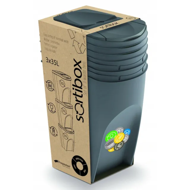 Sortibox Müllboxen Set Müllbehälter Mulltrennung Abfalltrennung Weiß 35 Liter