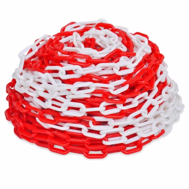 25m THICK WHITE & RED PLASTIC CHAIN 8mm Caution Health And Safety Barrier Links