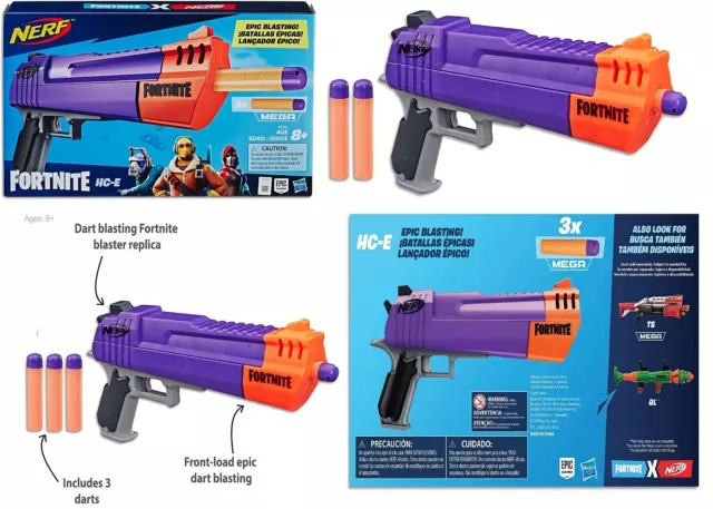 NERF Fortnite HC-E Hand Cannon Desert Eagle Purple Pistol Blaster