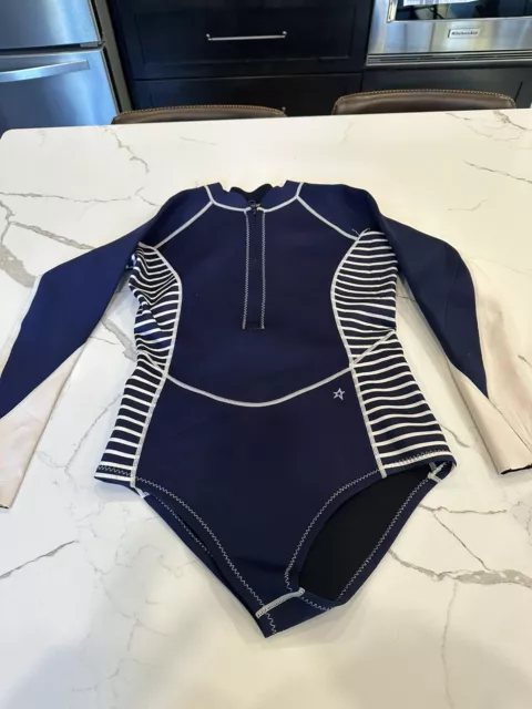 Perfect Moment Neo Surf Wetsuit Swimsuit Large L Blue & White Stripes Nautical