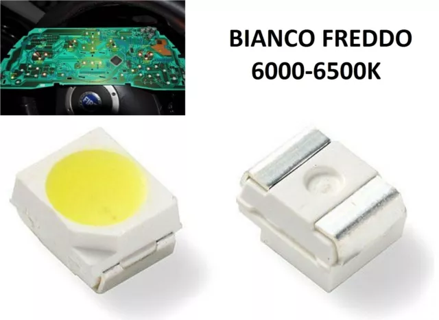 100 Led Smd Plcc2 3528 Retroilluminazione Auto Bianco Freddo 6000-6500K 8-9Lumen