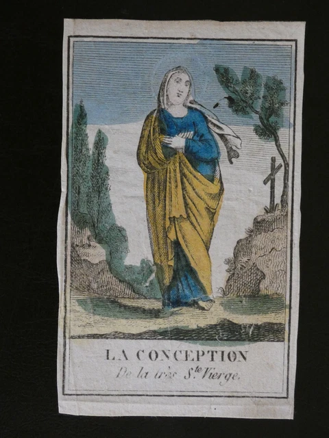 Image Pieuse Aquarellée Du XVIIIe Siècle - Sainte Vierge - Papier/carton - Objet De Dévotion