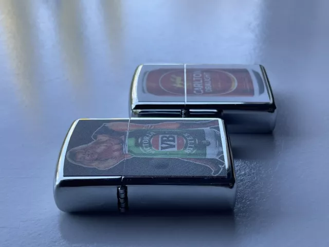 2 PCs Windproof Oil Lighters VB And Carlton Draught Beer Design Novelty Item 3