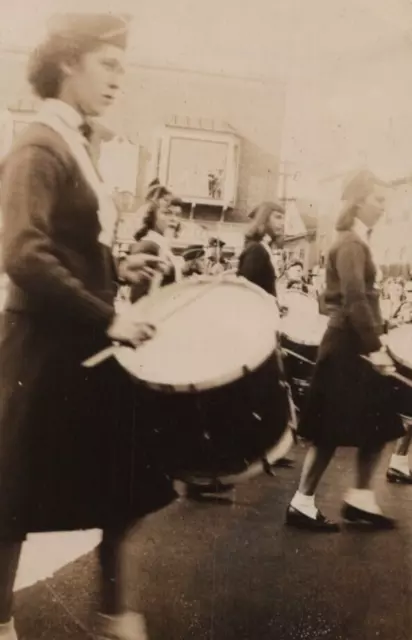 3H Photograph Young Women Marching Band Parade 1930's Drums Drummer Girls