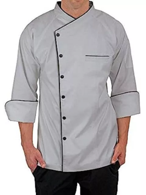 Traditional Simple Black Piping Grey Color Chef Coat Size 32/XXS For Men