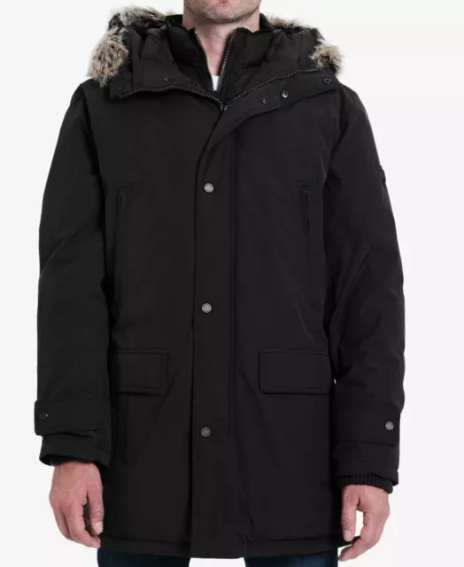 $376 Michael Kors Mens Black Hooded Down Parka Bib Snorkel MK Logo Coat Jacket L