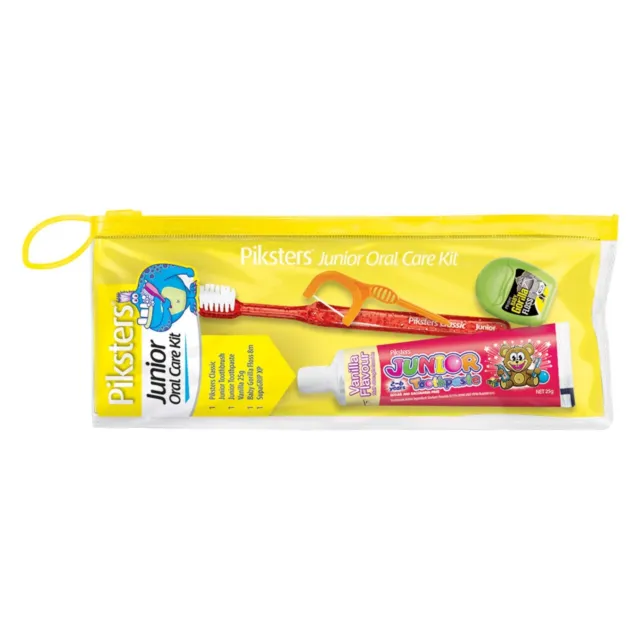 Kit de viaje de cuidado oral Piksters Junior con cepillo de dientes, pasta de dientes e hilo dental