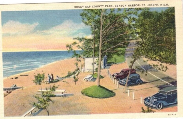 Rocky Gap County Park Benton Harbor St Joseph Michigan MI Vintage Linen Postcard