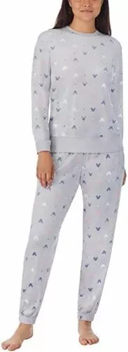 Disney Women's Mickey Minnie Mouse Silky Stretch Fleece Pajama Set, Gray XL