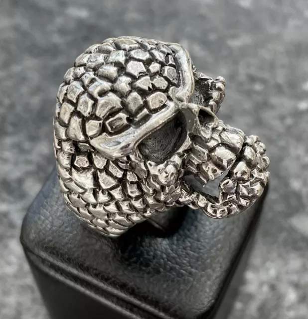 Sterling Silver 925 Mens Skull Ring Chunky Heavy Gothic Retro Punk Biker Size U