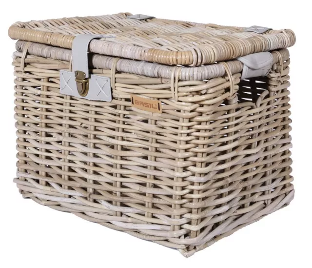 Basil Hinterrad-Transportkorb Denton L 45x32x32cm, grau, Rattan, grobmaschig