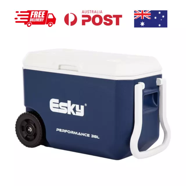 Esky 38L Wheeled Performance Hard Cooler Ice Box - Camping Fishing BBQ Picnic