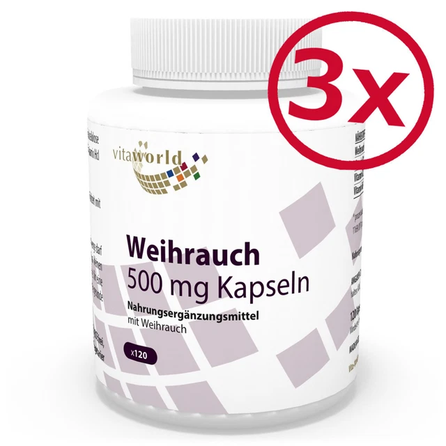 Pack de 3 Boswellia Encens 500mg 360 Capsules Vita World Pharmacie Oliban