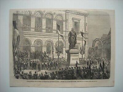 Engraving 1863. inauguration of the statue of marechal serurier, a laon.