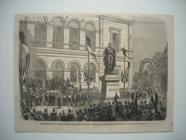 Gravure 1863. Inauguration De La Statue Du Marechal Serurier, A Laon.