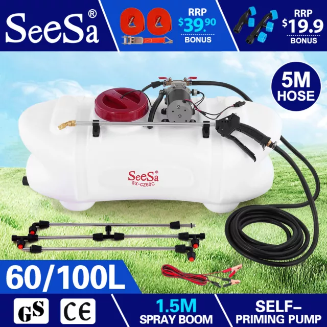 60/100L ATV FARM WEED SPRAYER 12V Pump Tank Wide Spray Boom Spot Chemical Garden