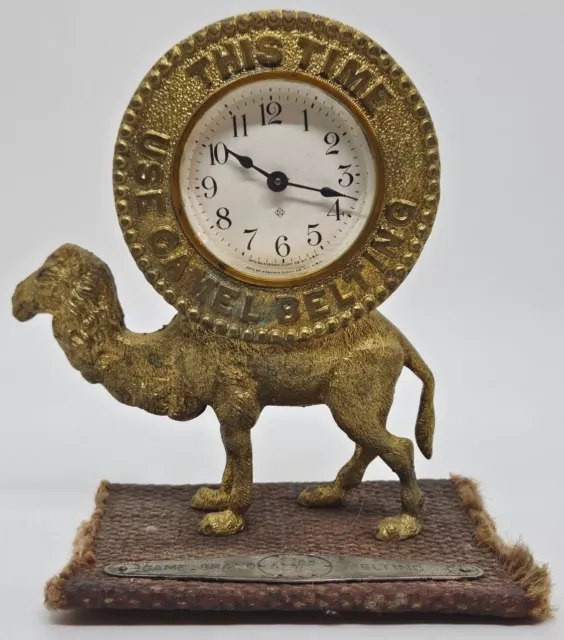 Antique 1800's ANSONIA "Camel Brand Belting" Figural Victorian Advertising Clock