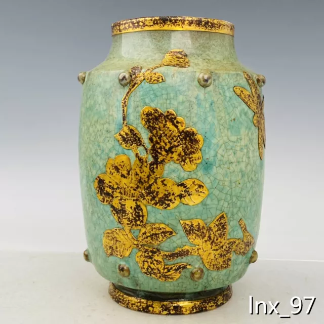 9.4" China old porcelain Furnace jun mark Inlay gold flowers grain Exquisite Can