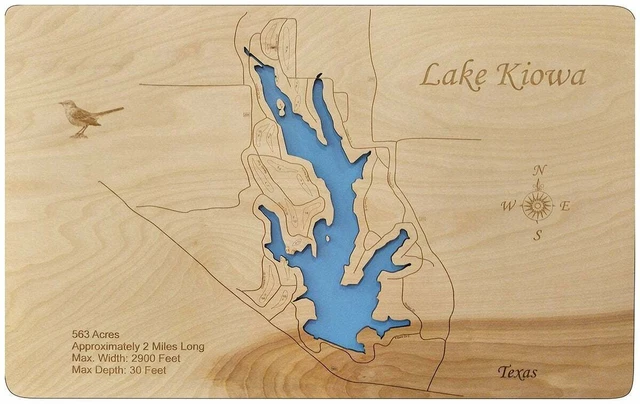 Lake Kiowa, Texas - Laser Cut Wood Map | Wall Art | Made to Order